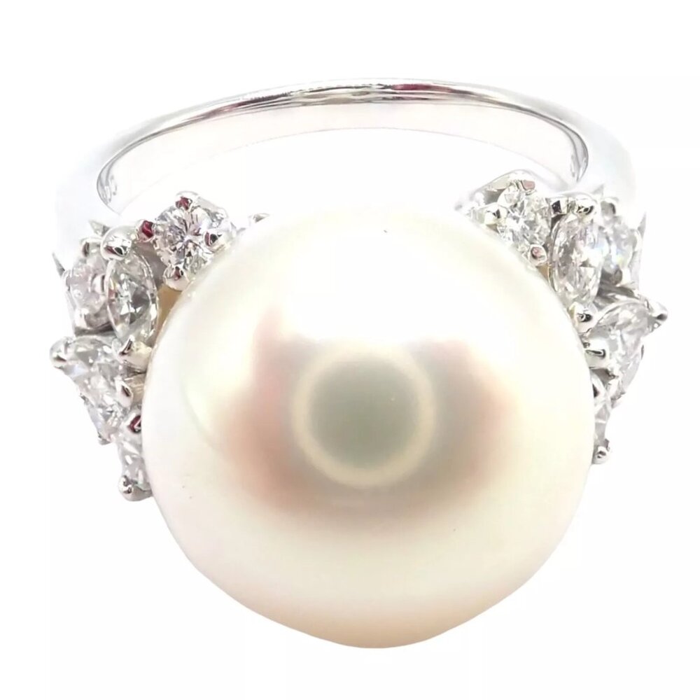 Rare! Authentic Mikimoto Platinum Diamond Large 12mm South Sea Pearl Ring